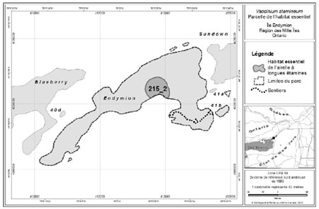 Carte 2 - Emplacement et étendue de la parcelle 215_2 de l’habitat essentiel de l’airelle à longues étamines