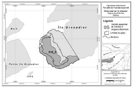 Carte 1 - Emplacement et étendue de la parcelle 215_3 de l’habitat essentiel de l’airelle à longues étamines