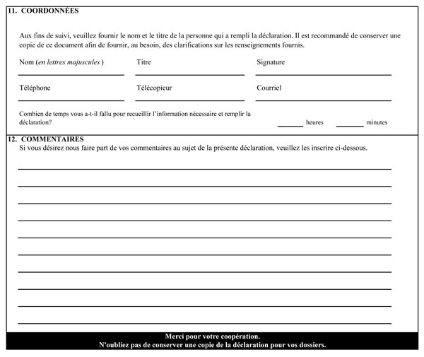 Annexe 1, Formulaire de déclaration annuelle des personnes morales, qui vise à recueillir des renseignements détaillés sur la propriété et le contrôle étrangers dans l’économie canadienne