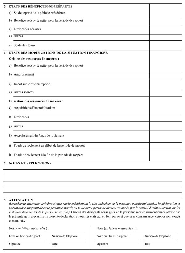 Annexe 2, Déclaration annuelle des personnes morales – renseignements financiers