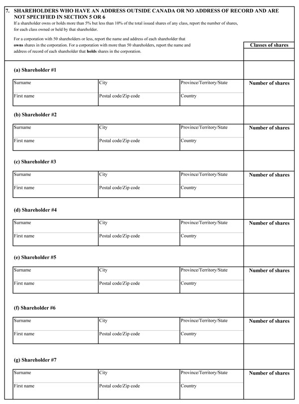 Schedule 1, annual return of corporations form designed to collect detailed information on foreign ownership and control in the Canadian economy