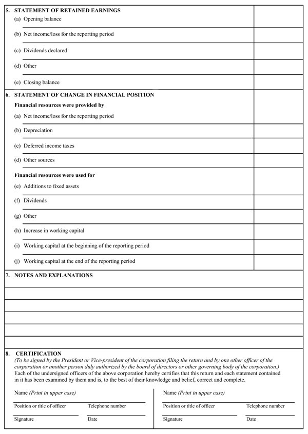 Schedule 2, Annual return of corporations – financial information
