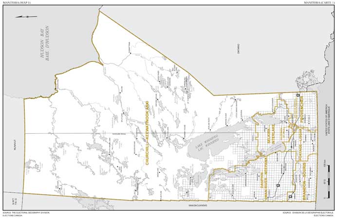 Carte 1 : Carte des limites et noms proposés pour les circonscriptions électorales du Manitoba