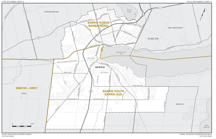 Carte 5: Carte des limites et noms proposés pour les circonscriptions électorales de l’Ontario