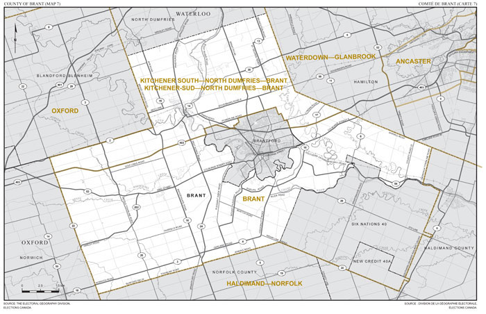 Map 7: Map of proposed boundaries and names for the electoral districts of Ontario