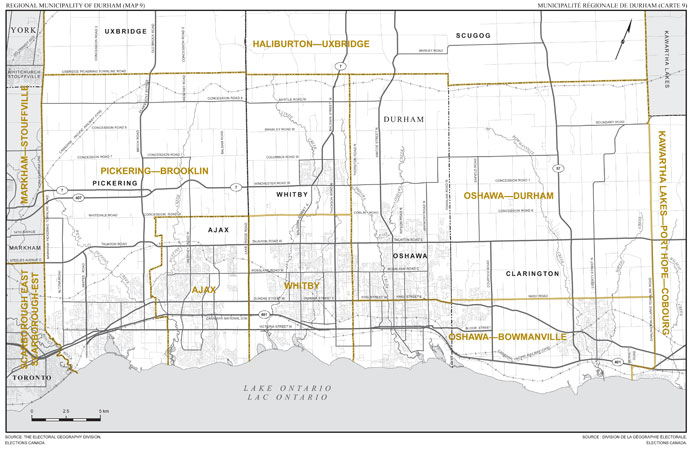 Carte 9: Carte des limites et noms proposés pour les circonscriptions électorales de l’Ontario