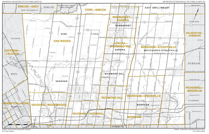 Map 20: Map of proposed boundaries and names for the electoral districts of Ontario