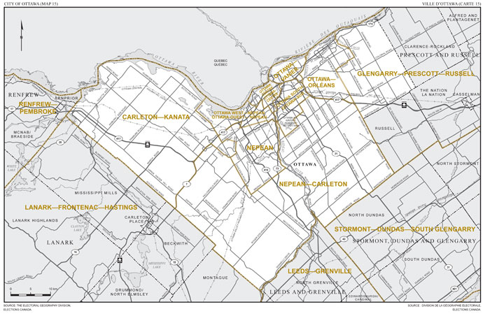 Carte 15: Carte des limites et noms proposés pour les circonscriptions électorales de l’Ontario