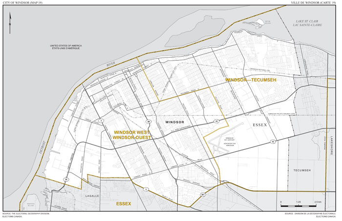 Map 19: Map of proposed boundaries and names for the electoral districts of Ontario