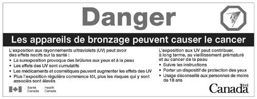 Étiquettes de mises à jour de Santé Canada pour les appareils de bronzage