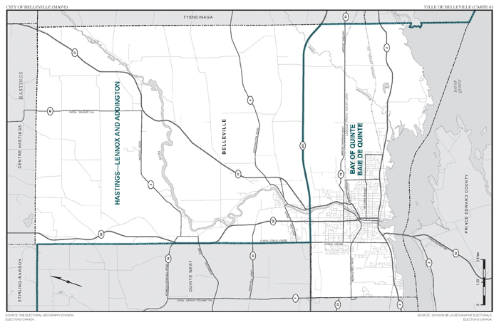 Map 6: Map of proposed boundaries and names for the electoral districts of Ontario, Belleville