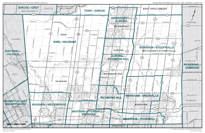 Map 21: Map of proposed boundaries and names for the electoral districts of Ontario, York