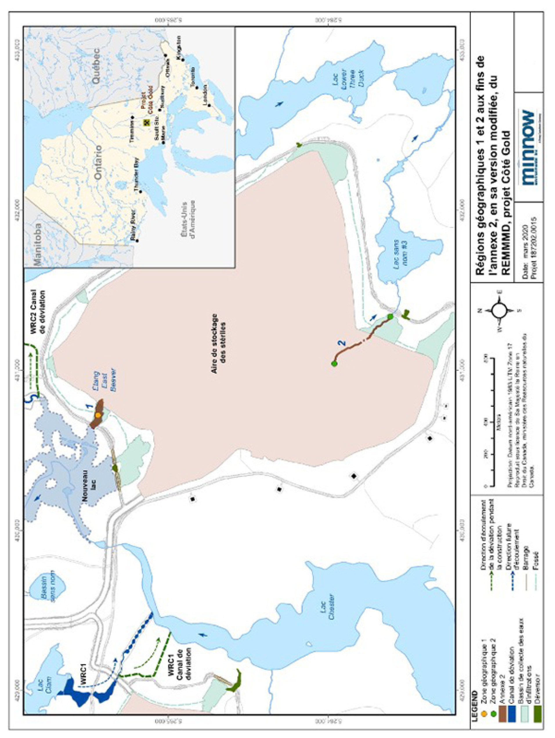 Emplacement de deux plans d’eau de l’Ontario à inscrire à l’annexe 2 du REMMMD - Description ci-dessous