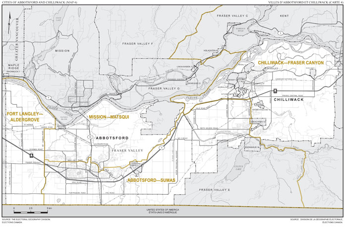 Carte 4 : Carte des limites et noms proposés pour les circonscriptions électorales des villes d’Abbotsford et Chilliwack