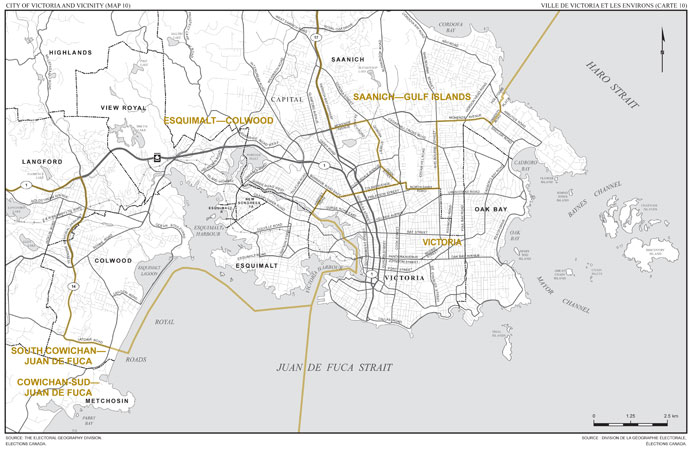 Map 10: Map of proposed boundaries and names for the electoral districts of the city of Victoria and vicinity