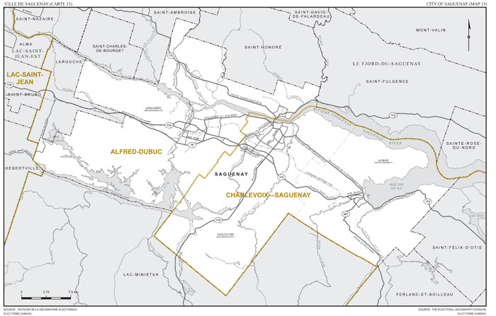 Map 13: Map of proposed boundaries and names for the electoral districts of Alfred-Dubuc and Charlevoix—Saguenay