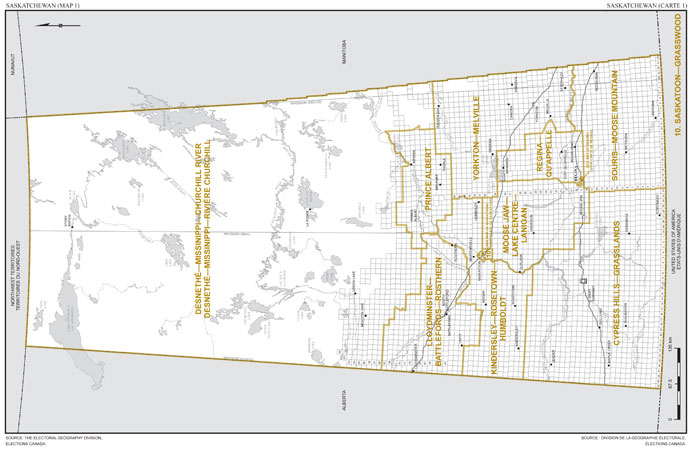 Map 1: Map of proposed boundaries and names for the electoral districts of the province of Saskatchewan