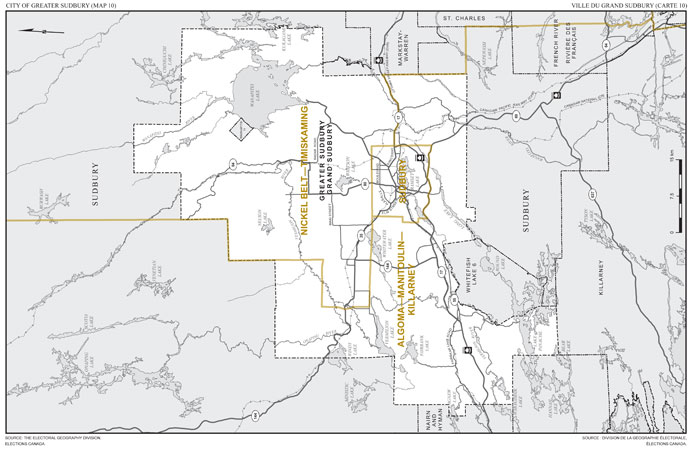 Map 10: Map of proposed boundaries and names for the electoral districts of Ontario