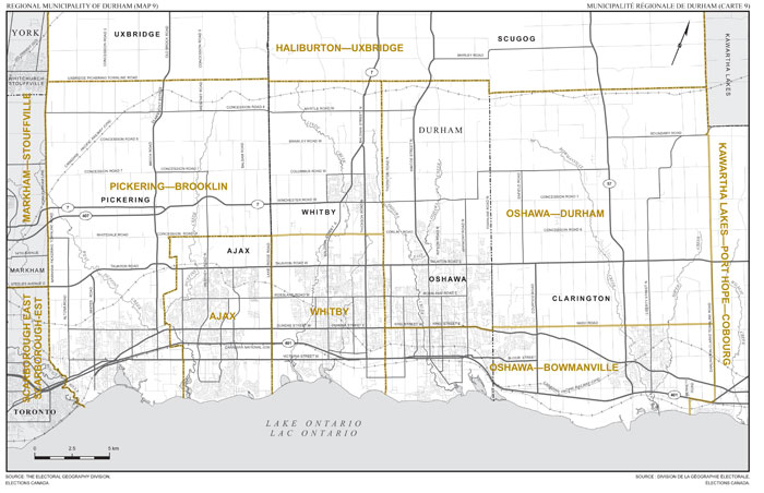 Map 9: Map of proposed boundaries and names for the electoral districts of Ontario