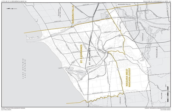 Map 16: Map of proposed boundaries and names for the electoral districts of Ontario