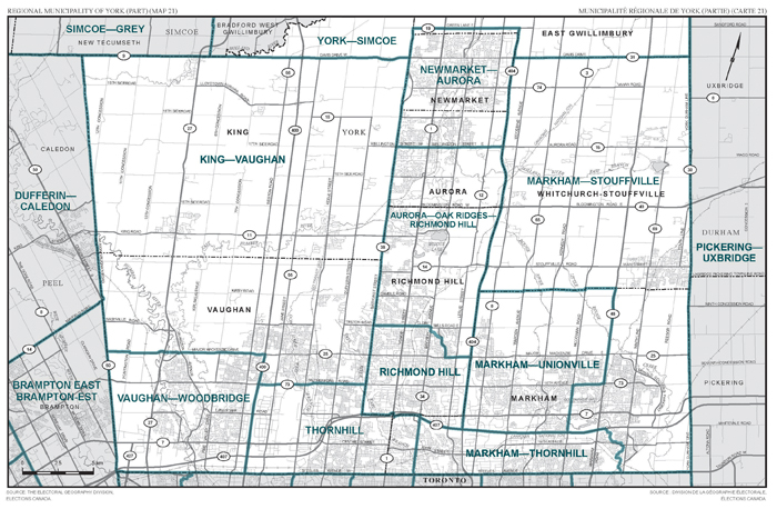 Map 21: Map of proposed boundaries and names for the electoral districts of Ontario, York