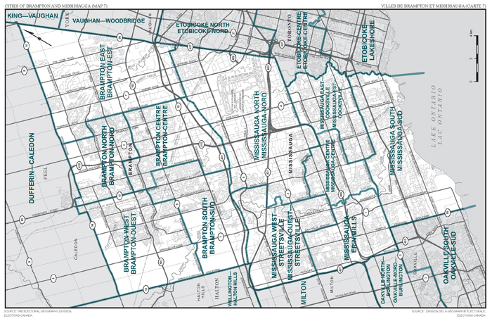 Carte 7 : Carte des limites et noms proposés pour les circonscriptions électorales de l'Ontario, Brampton