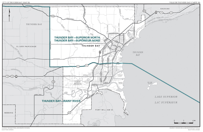 Carte 18 : Carte des limites et noms proposés pour les circonscriptions électorales de l'Ontario, Thunder Bay