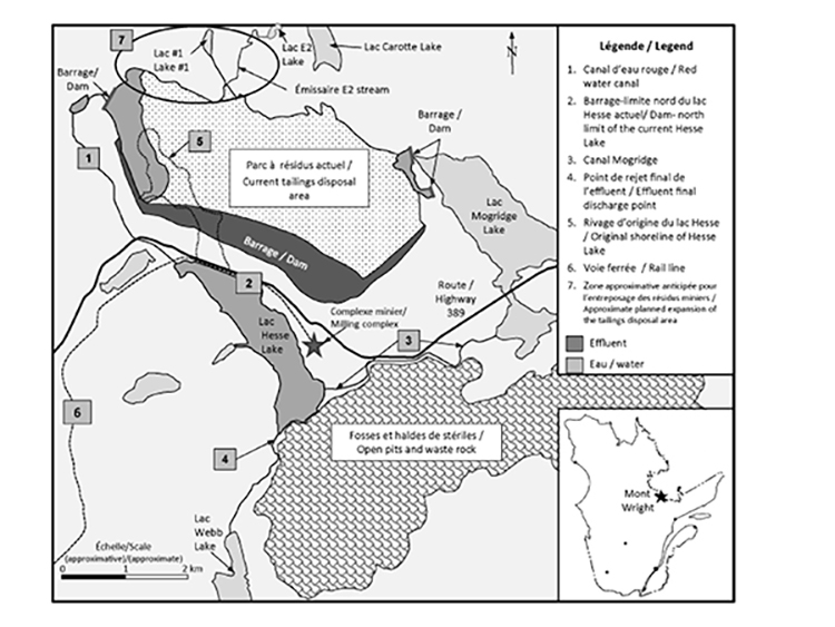 The Mont-Wright mine showing the location of Hesse Lake, Lake #1 and Lake E2