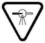 Symbole de mise en garde constitué d'un triangle inversé contenant un tube avec, au milieu, un cercle duquel émergent trois lignes en pointillé.