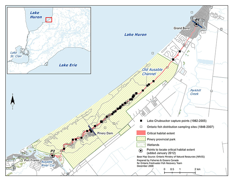 Map 1: Critical Habitat of the Lake Chubsucker Within the Old Ausable Channel