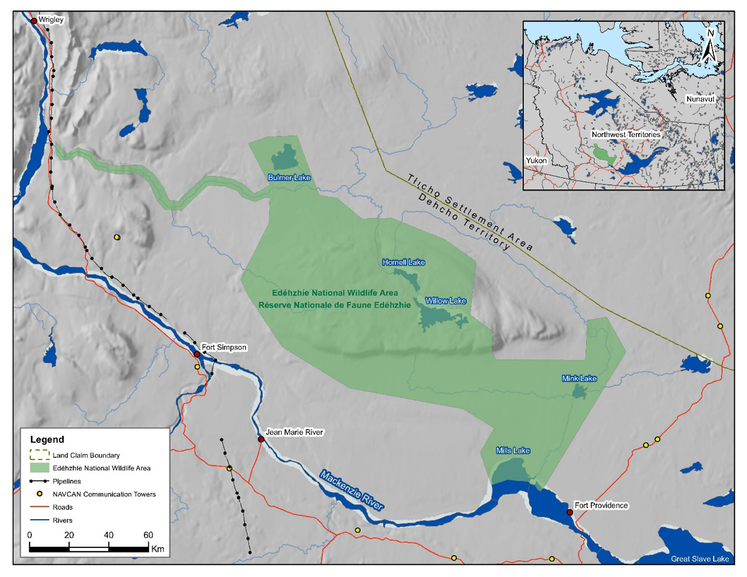 Figure : Carte de la réserve nationale de faune d'Edéhzhíe proposée – Version textuelle en dessous de l'image