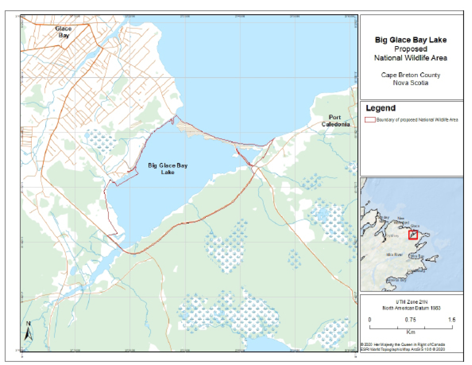 Figure 1 – Map of the Proposed Big Glace Bay Lake National Wildlife Area – Text version below the image