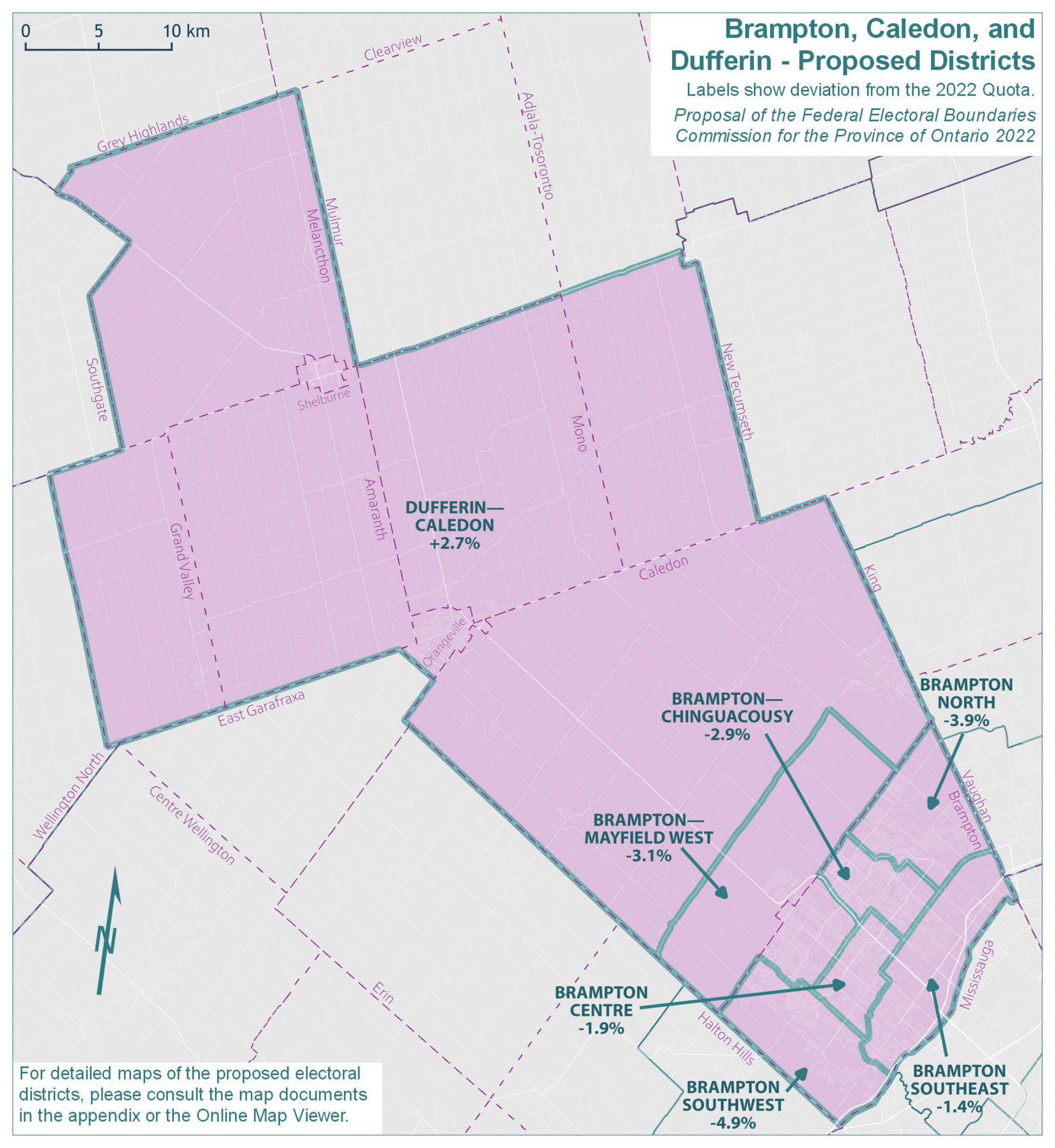 Brampton, Caledon, and Dufferin - Proposed Districts 
