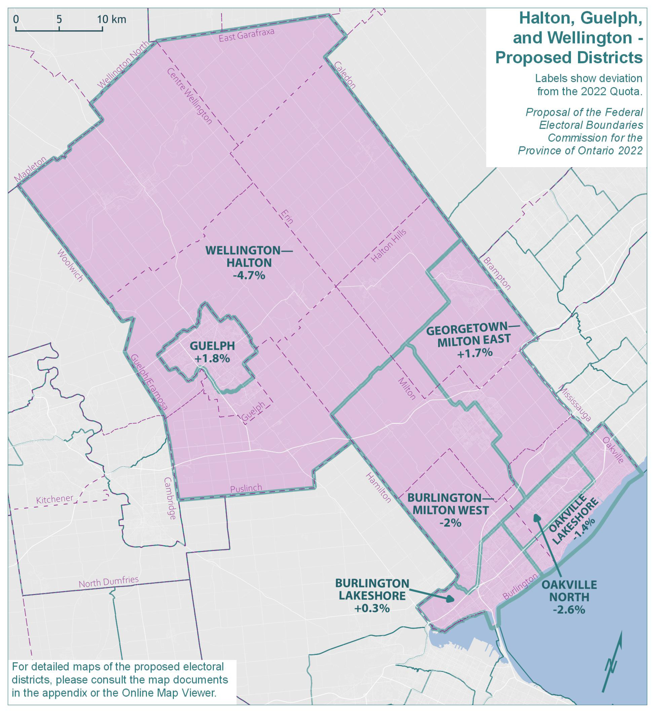 Halton, Guelph, and Wellington - Proposed Districts