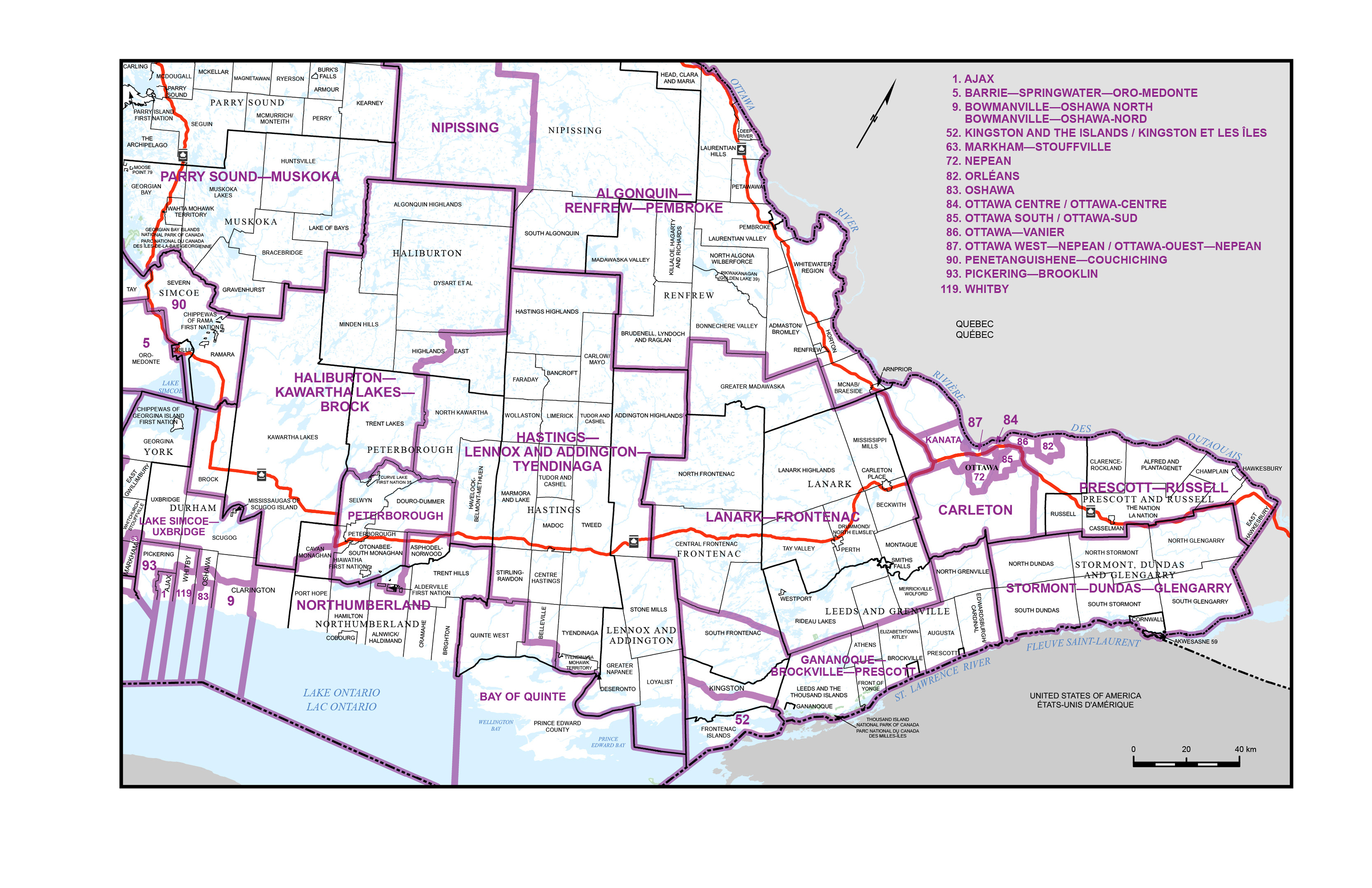 Carte 4&nbsp;&ndash;&nbsp;L’Est de l’Ontario 