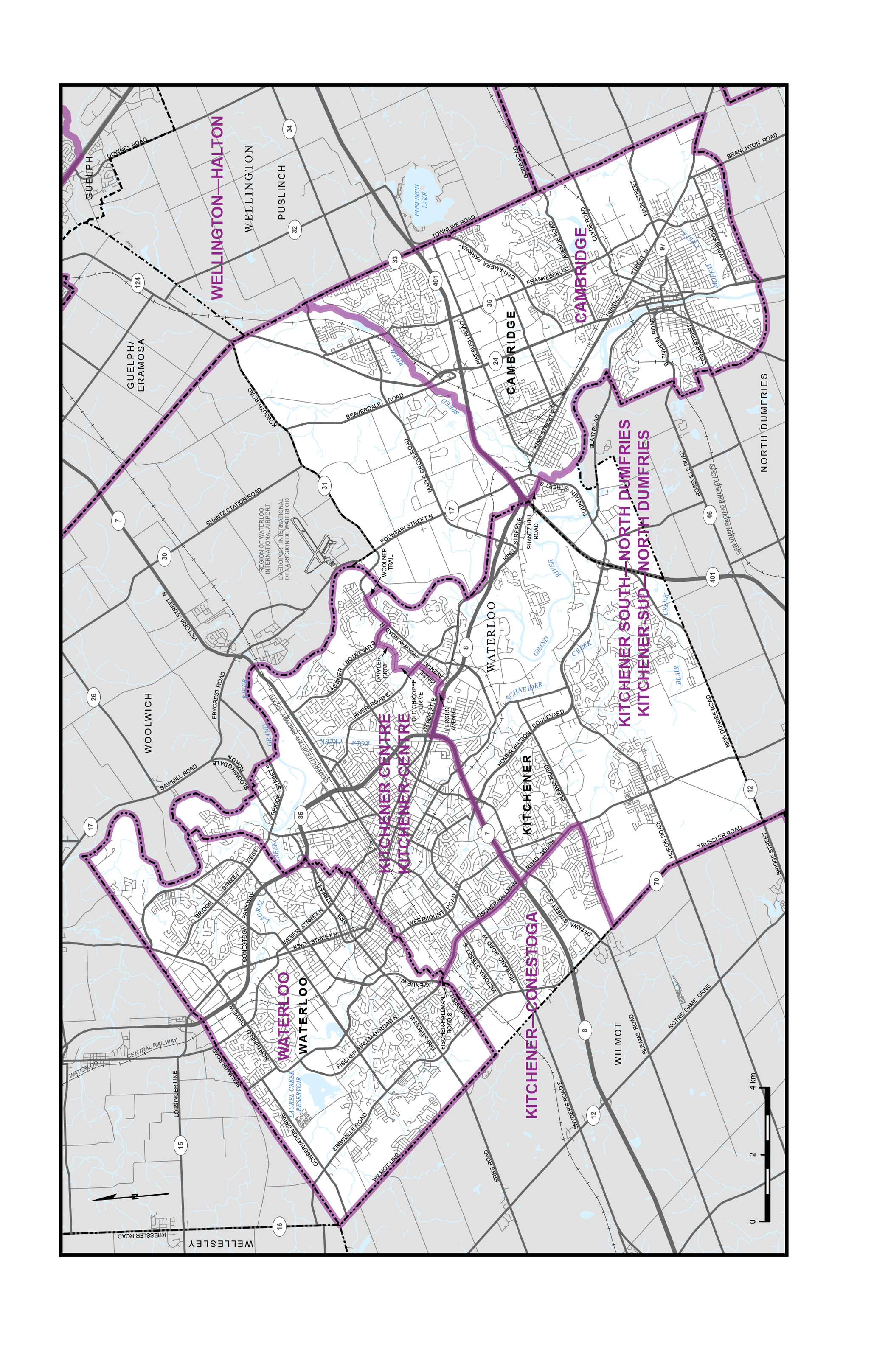 Carte 8&nbsp;&ndash;&nbsp;Villes de Cambridge, Kitchener et Waterloo 