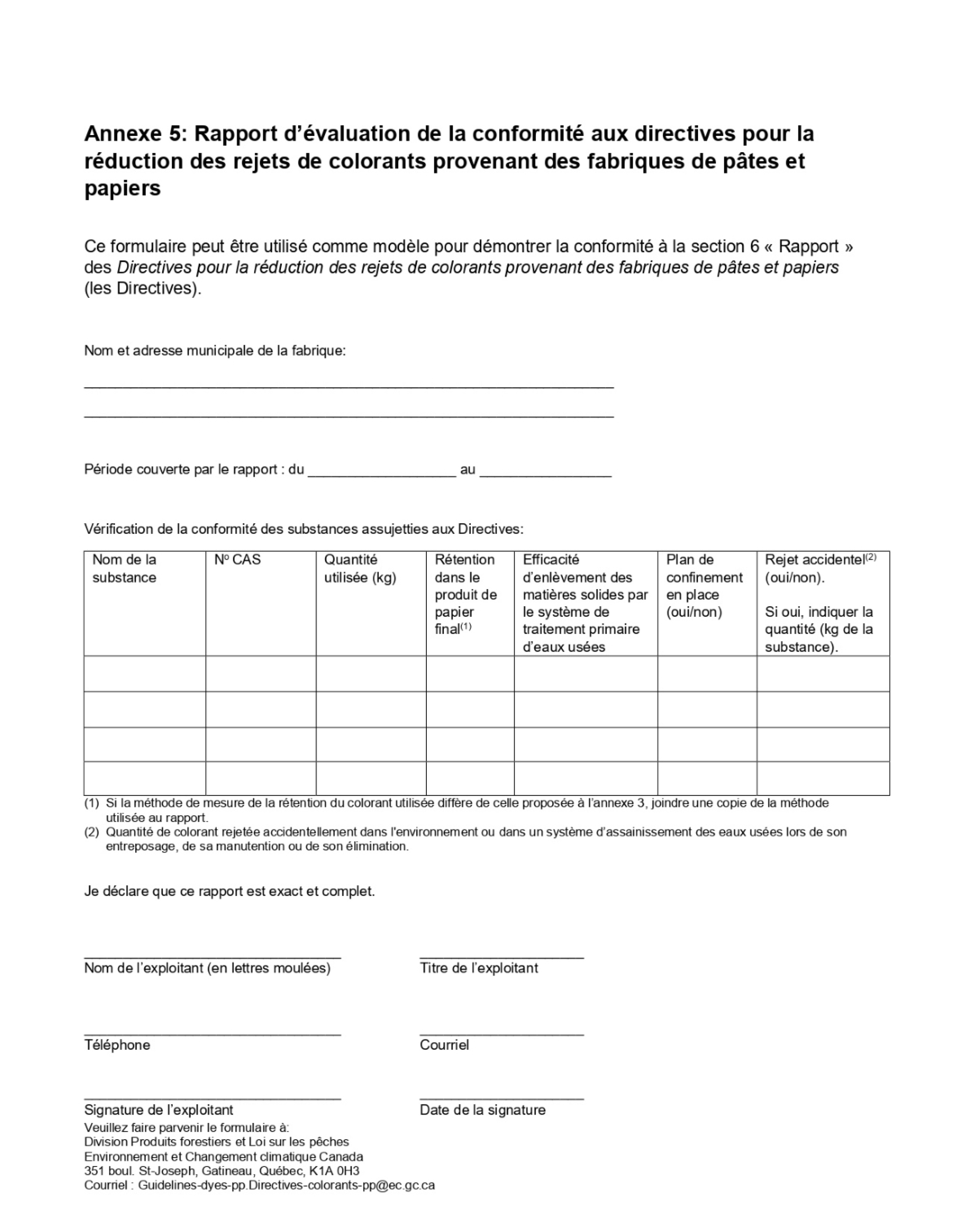 Annexe 5 Exemple du Rapport d'évaluation de la conformité&nbsp;&ndash;&nbsp;Version textuelle en dessous de l'image