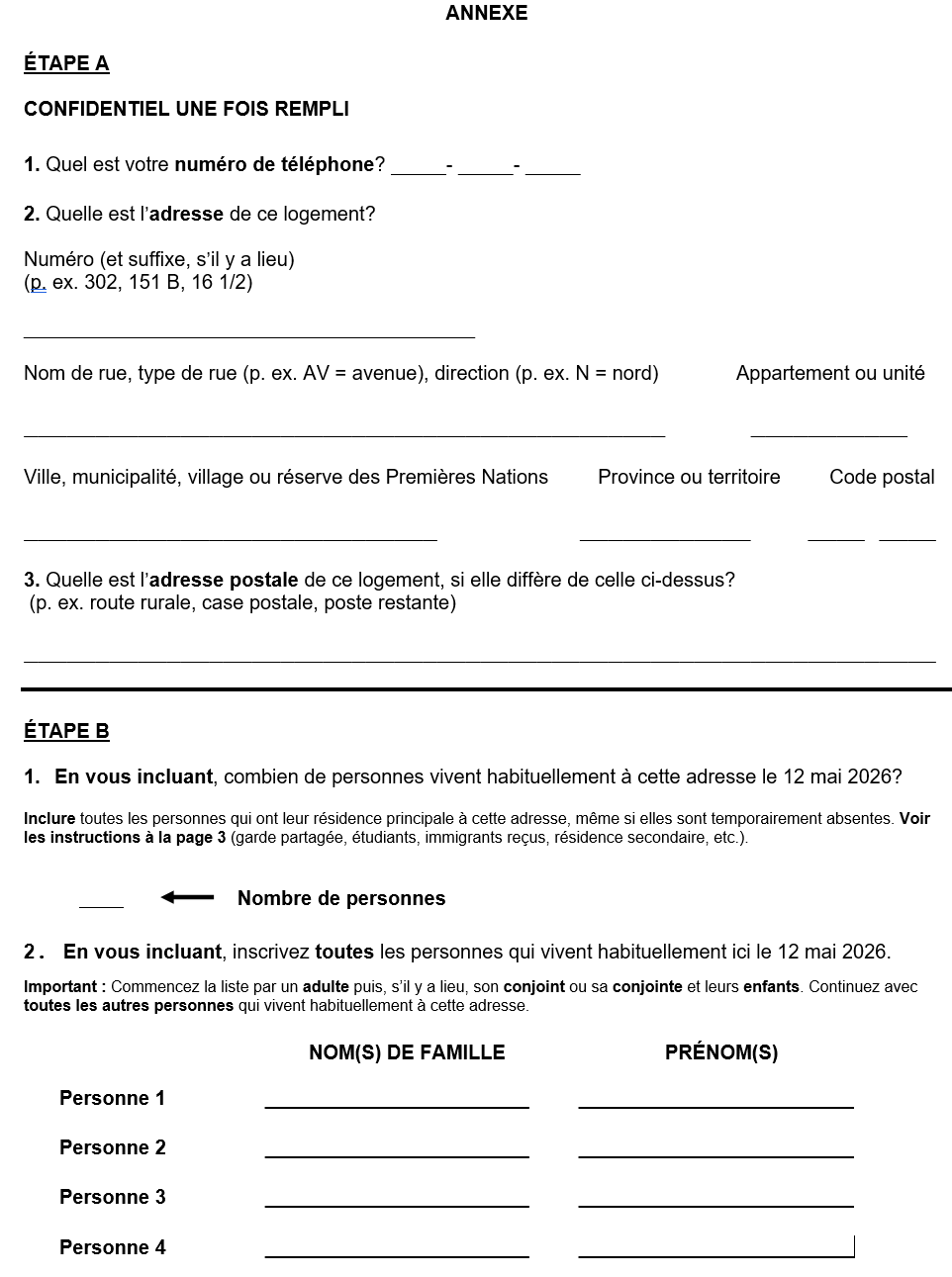 Page 1 du recensement français. – Version textuelle en dessous de l'image