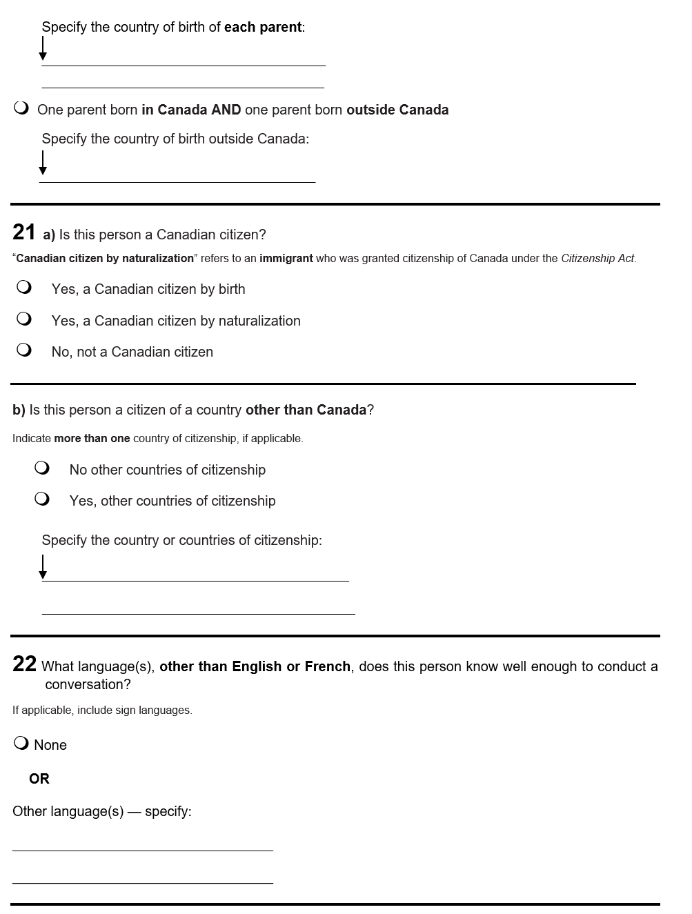 Page 11 of the English census form. – Text version below the image