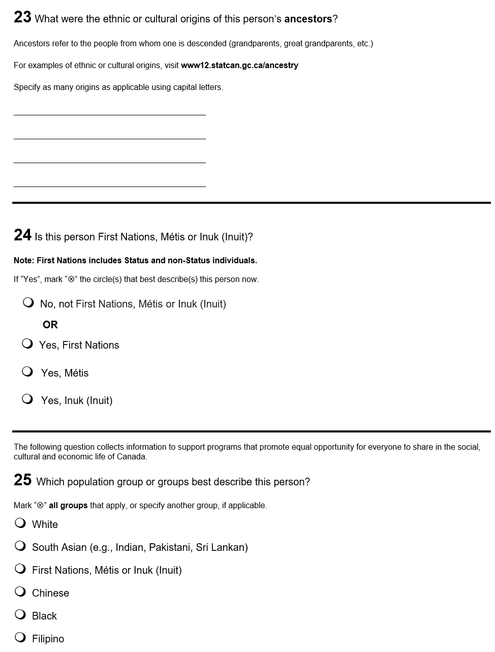 Page 12 of the English census form. – Text version below the image