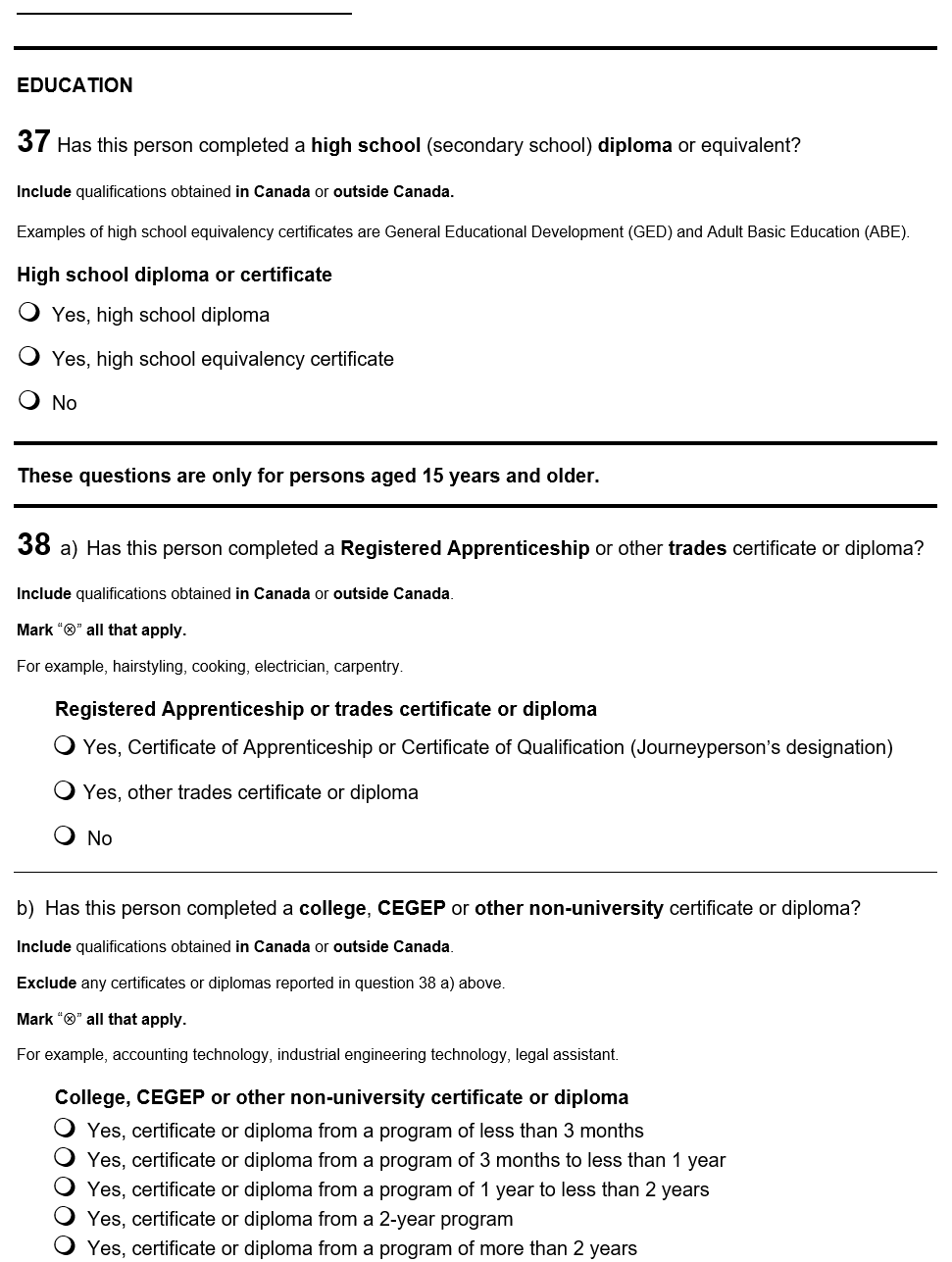 Page 18 of the English census form. – Text version below the image