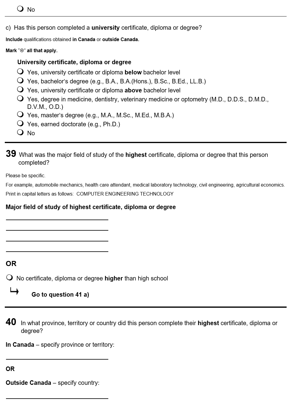 Page 19 of the English census form. – Text version below the image