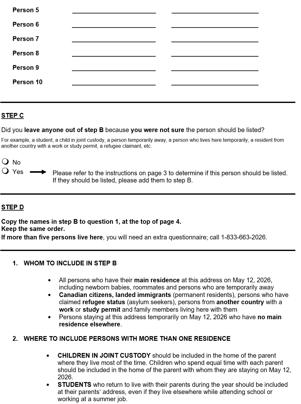 Page 2 of the English census form. – Text version below the image
