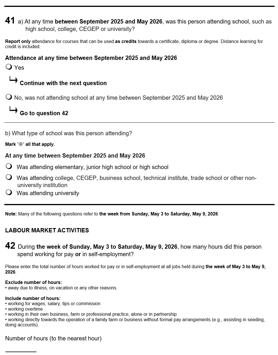 Page 20 of the English census form. – Text version below the image