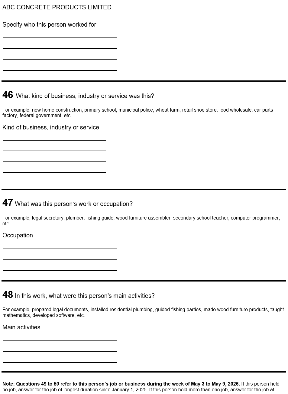 Page 22 of the English census form. – Text version below the image