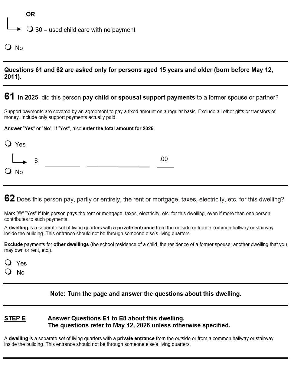 Page 29 of the English census form. – Text version below the image