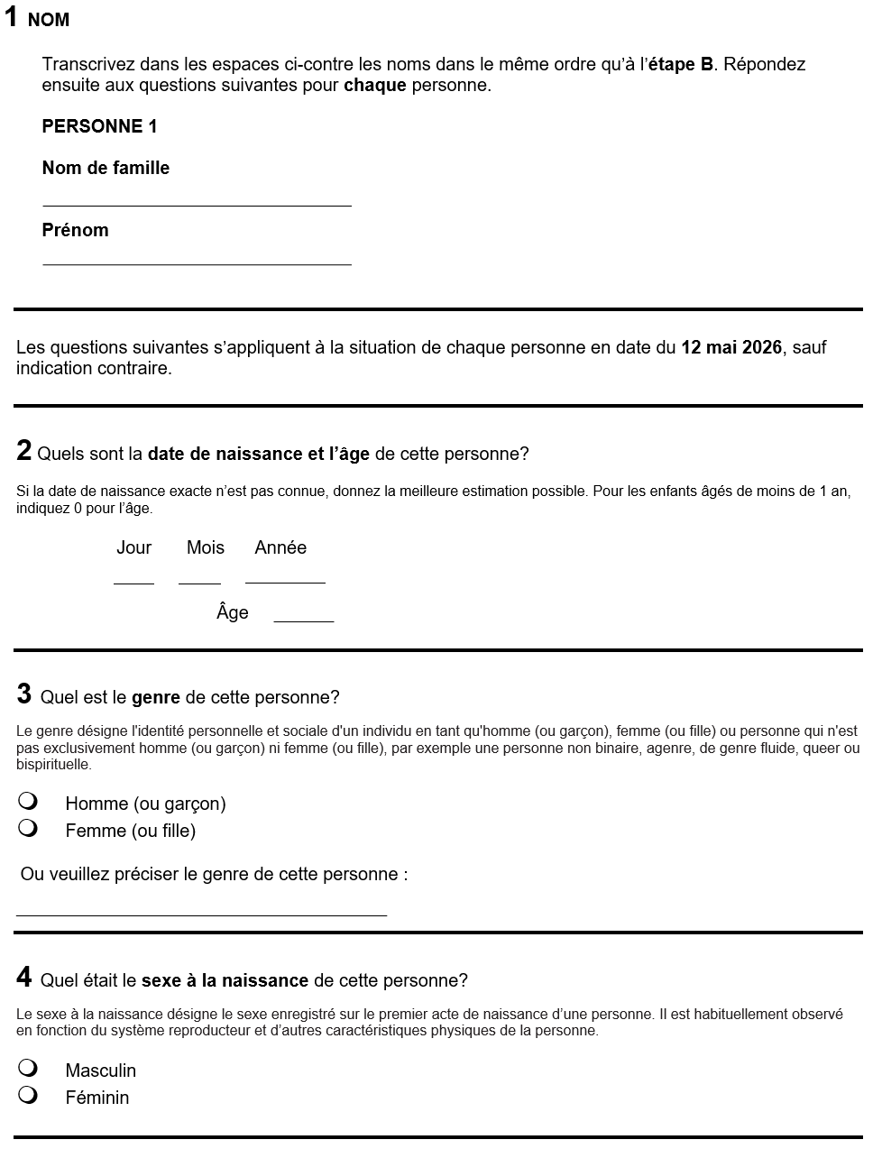Page 4 du recensement français. – Version textuelle en dessous de l'image