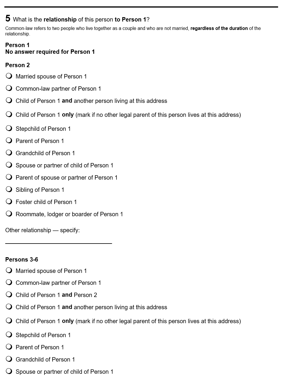 Page 5 of the English census form. – Text version below the image