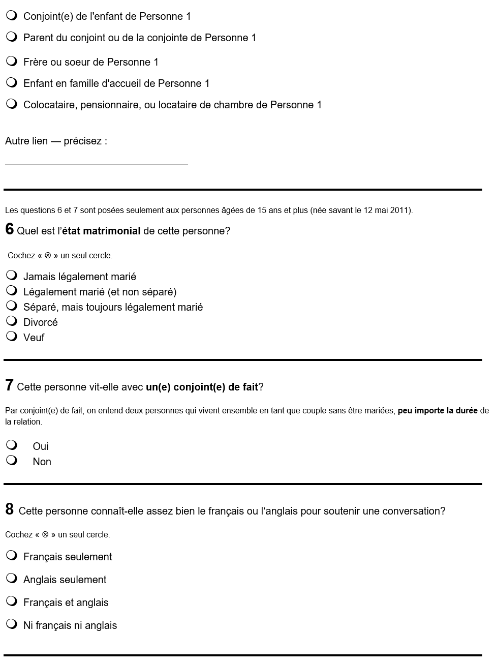 Page 6 du recensement français. – Version textuelle en dessous de l'image