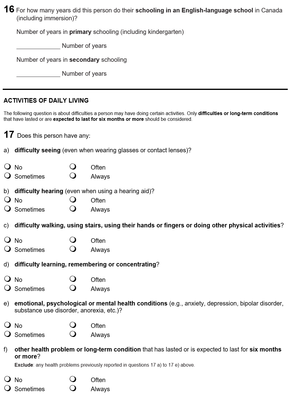 Page 9 of the English census form. – Text version below the image